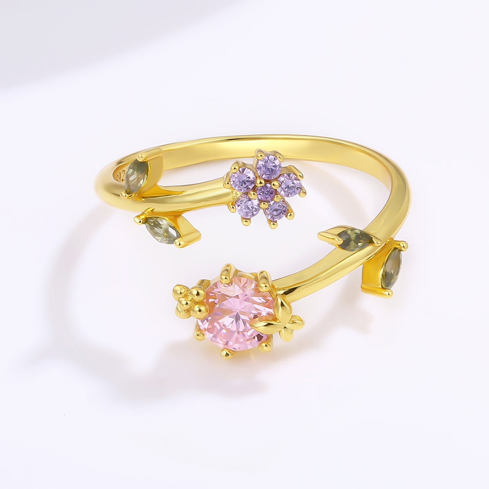 Pozlacená slitina - Prsten s Růžovým Emporia® Křišťálem a Fialovým Emporia® Křišťálem přibližná hmotnost: 10 gramů