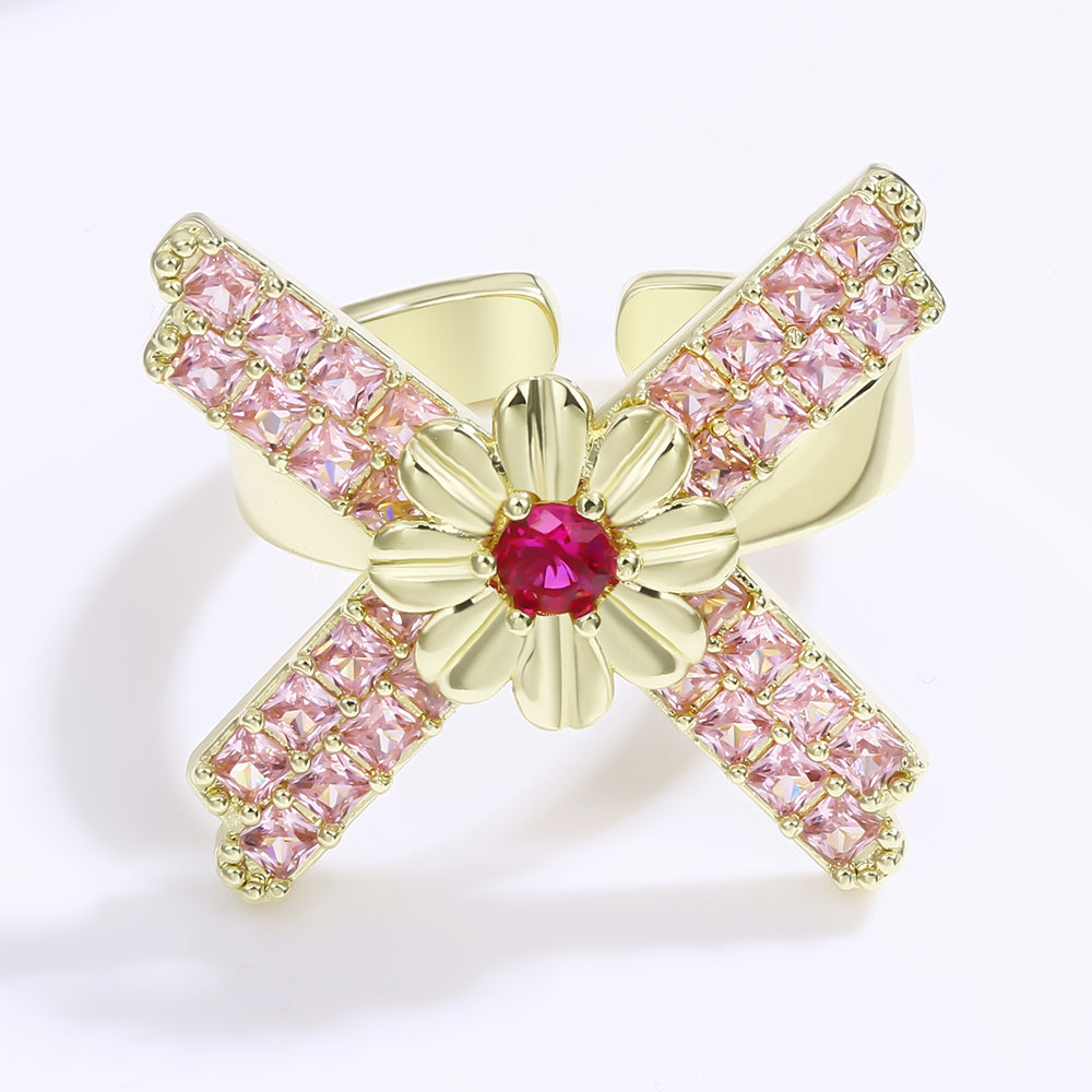 Pozlacená slitina - Prsten s Červeným Emporia® Křišťálem a Růžovým Emporia® Křišťálem přibližná hmotnost: 10 gramů