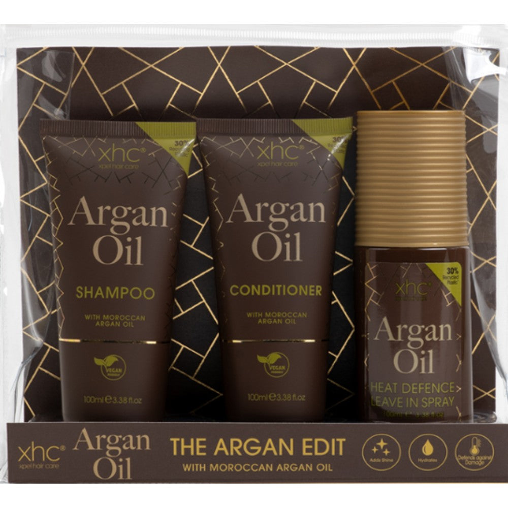 The Argan Edit Discovery Set (1 x 100ml Shampoo, 1 x 100ml Conditioner, 1 x 100ml Heat Defence)