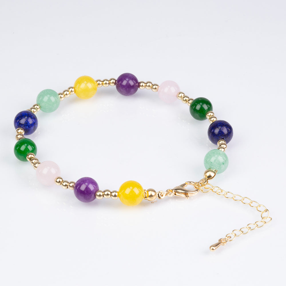 Pozlacená Slitinová Sada s Brazilským Ametystem a Růženínem ( Náhrdelník+Náramek )