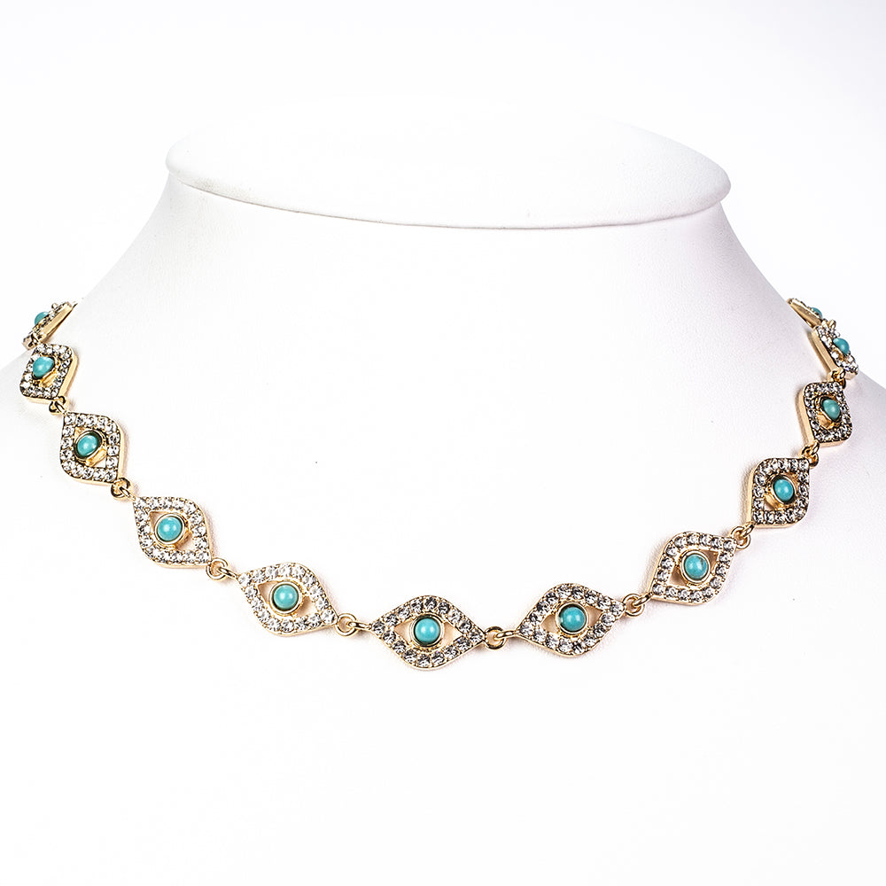 Pozlacená Slitinová Sada s Tyrkysem a Bílým Emporia® Křišťálem ( Náhrdelník+Náramek )