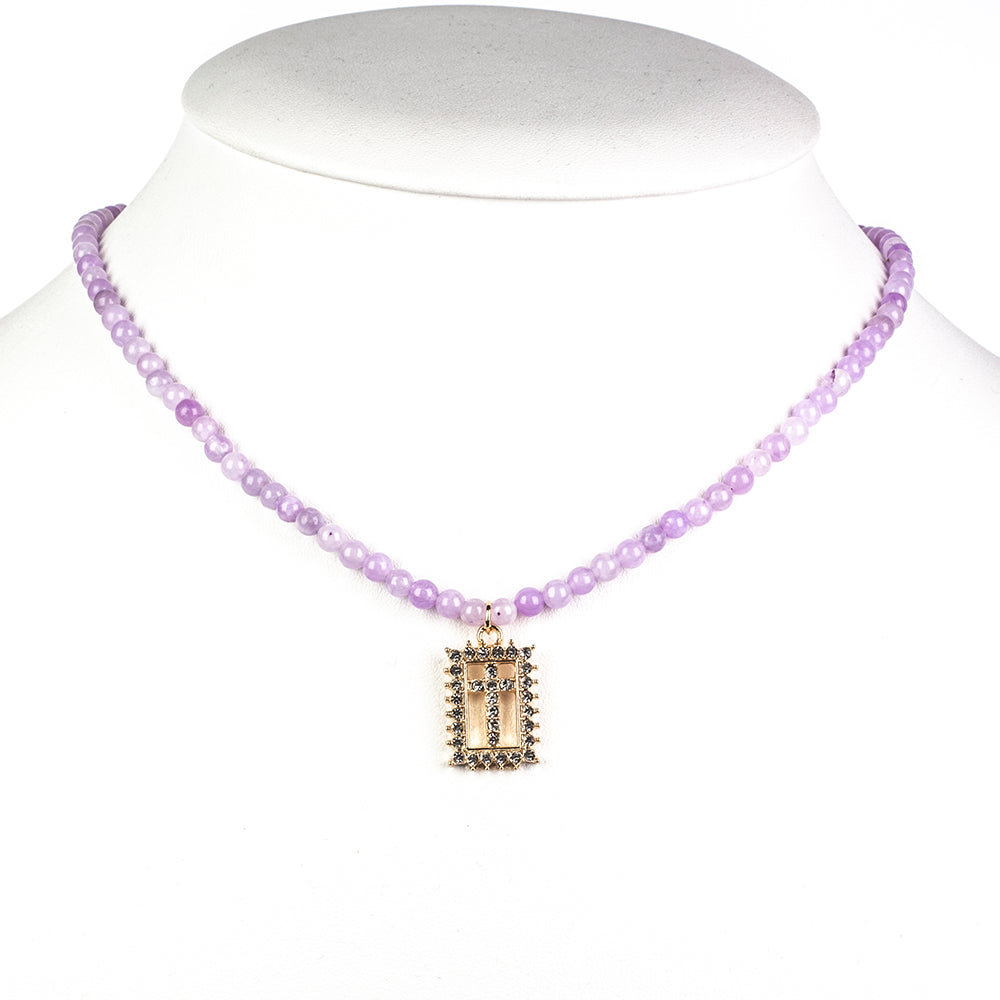 Korále Náhrdelník s Levandulovým Křemenem a Bílým Emporia® Křišťálem - Karátové číslo: 28.15. přibližná hmotnost: 16.25 gramů ( Náhrdelník+Přívěsek )