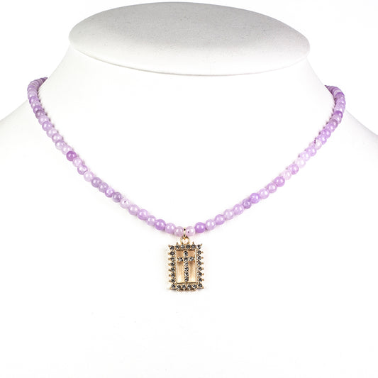 Korále Náhrdelník s Levandulovým Křemenem a Bílým Emporia® Křišťálem - Karátové číslo: 28.15. přibližná hmotnost: 16.25 gramů ( Náhrdelník+Přívěsek )