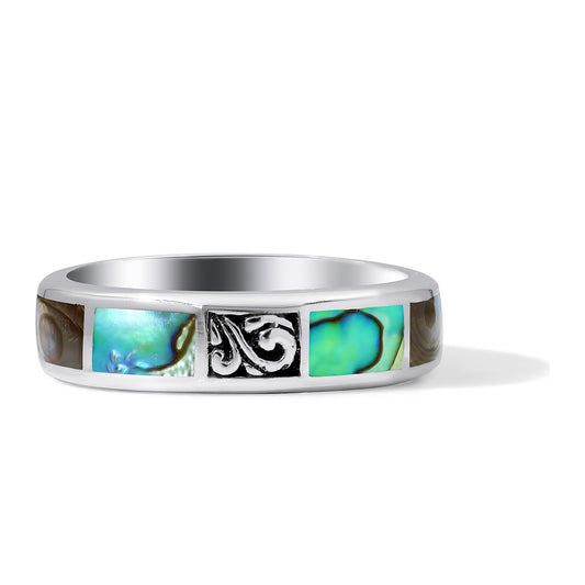 Stříbro 925/1000 - Prsten s Mušlí Abalone - Karátové číslo: 1.1. přibližná hmotnost: 9.72 gramů