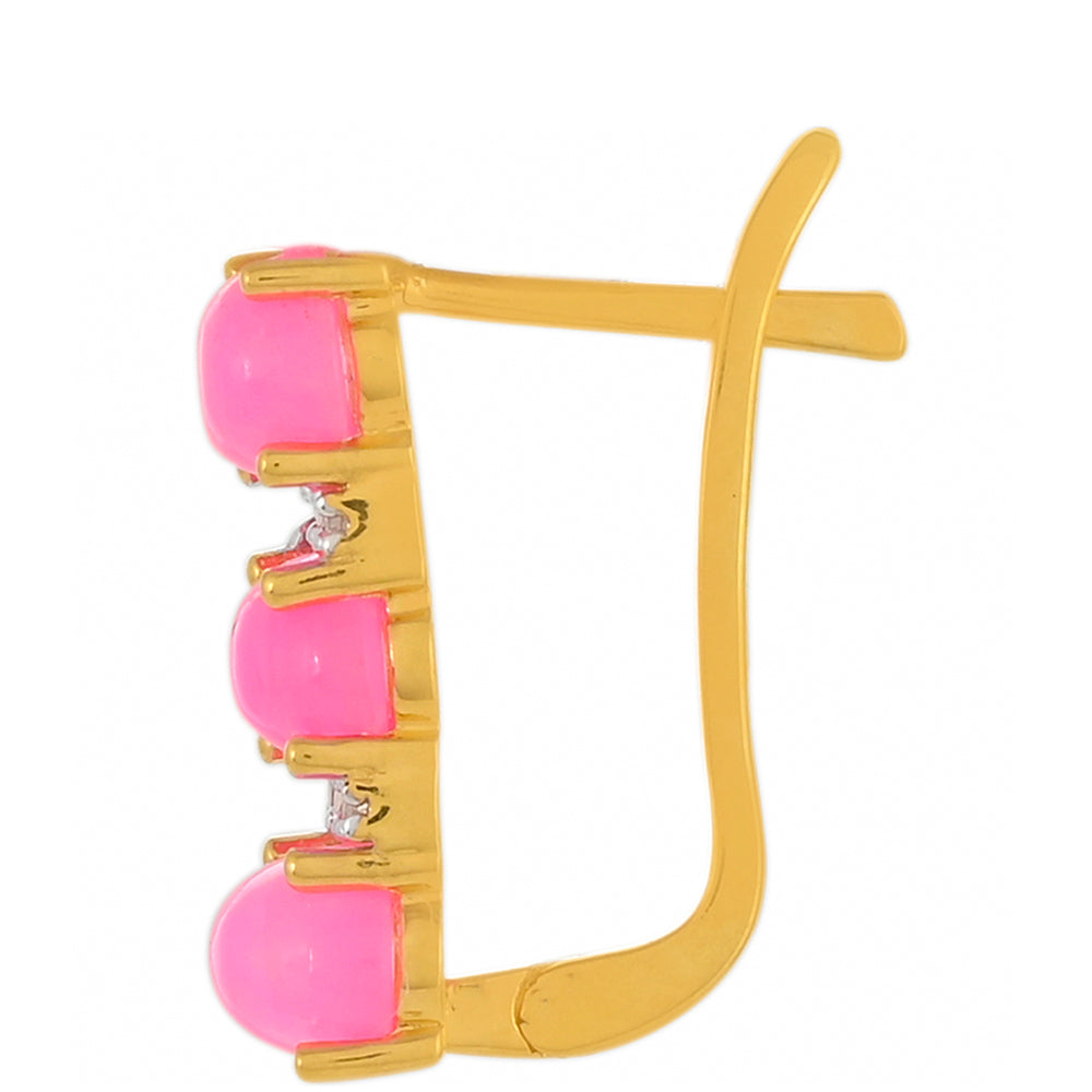 Pozlacené Stříbrné Náušnice s Etiopským Neónově Růžovým Opálem a Bílým Topazem