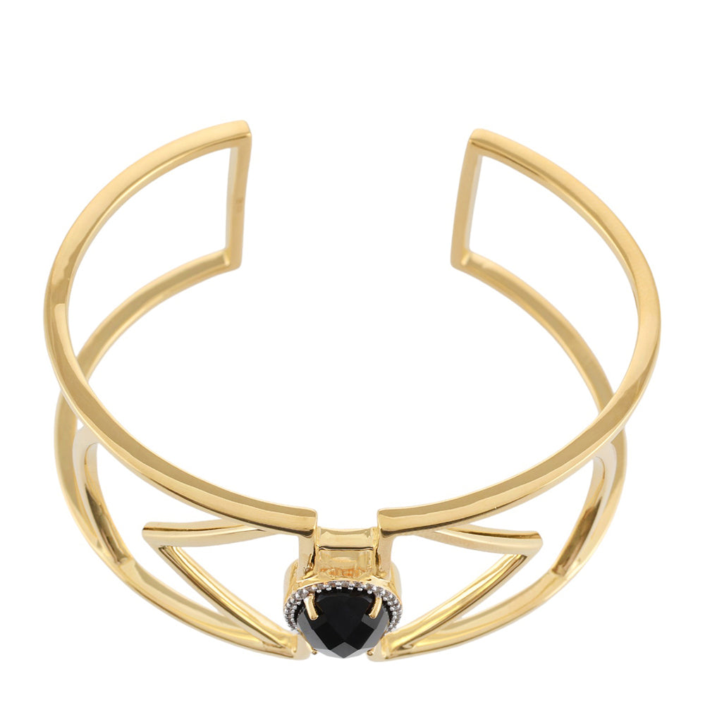 Pozlacené stříbro 925/1000 Náramek s Černým Onyxem a Bílým Topazem - Karátové číslo: 5.09. přibližná hmotnost: 29.82 gramů