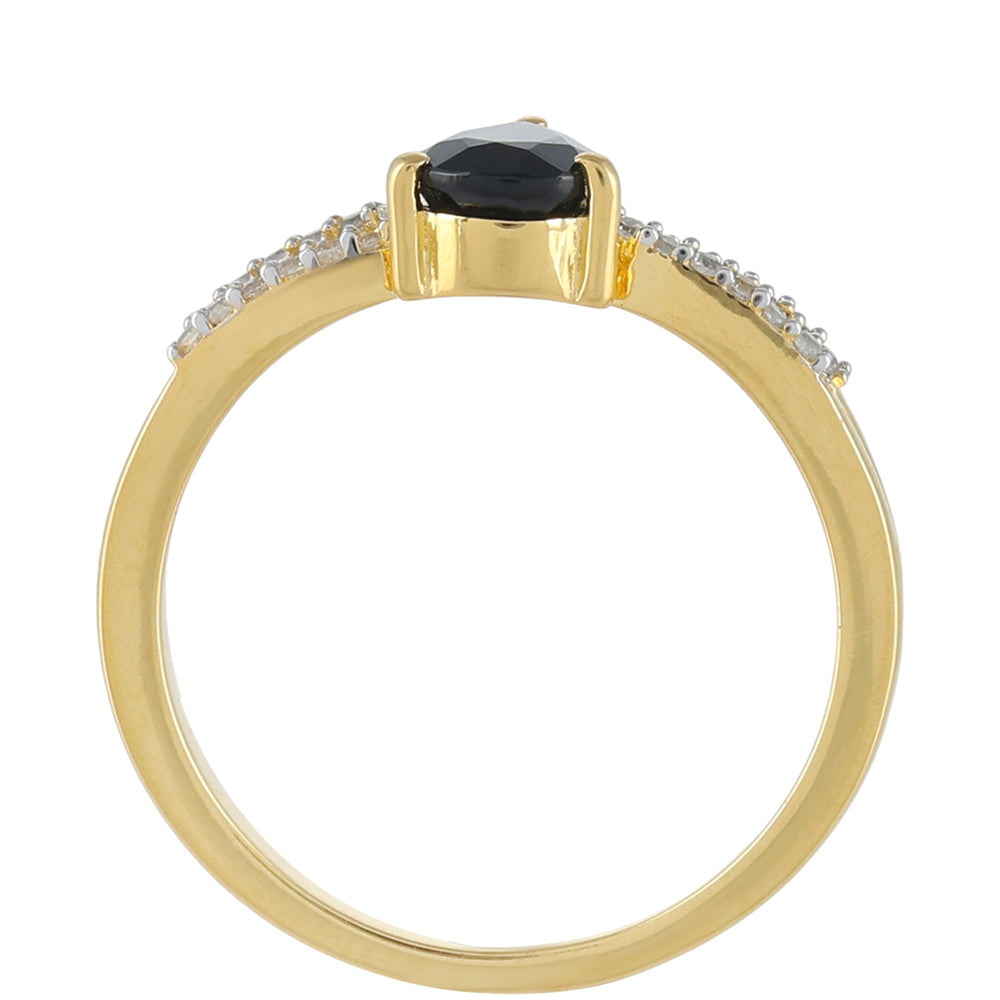 Pozlacené Stříbro 925/1000 - Prsten se Zeleným Turmalínem a Přírodním Zirkonem - Karátové číslo: 0.84. přibližná hmotnost: 2.22 gramů