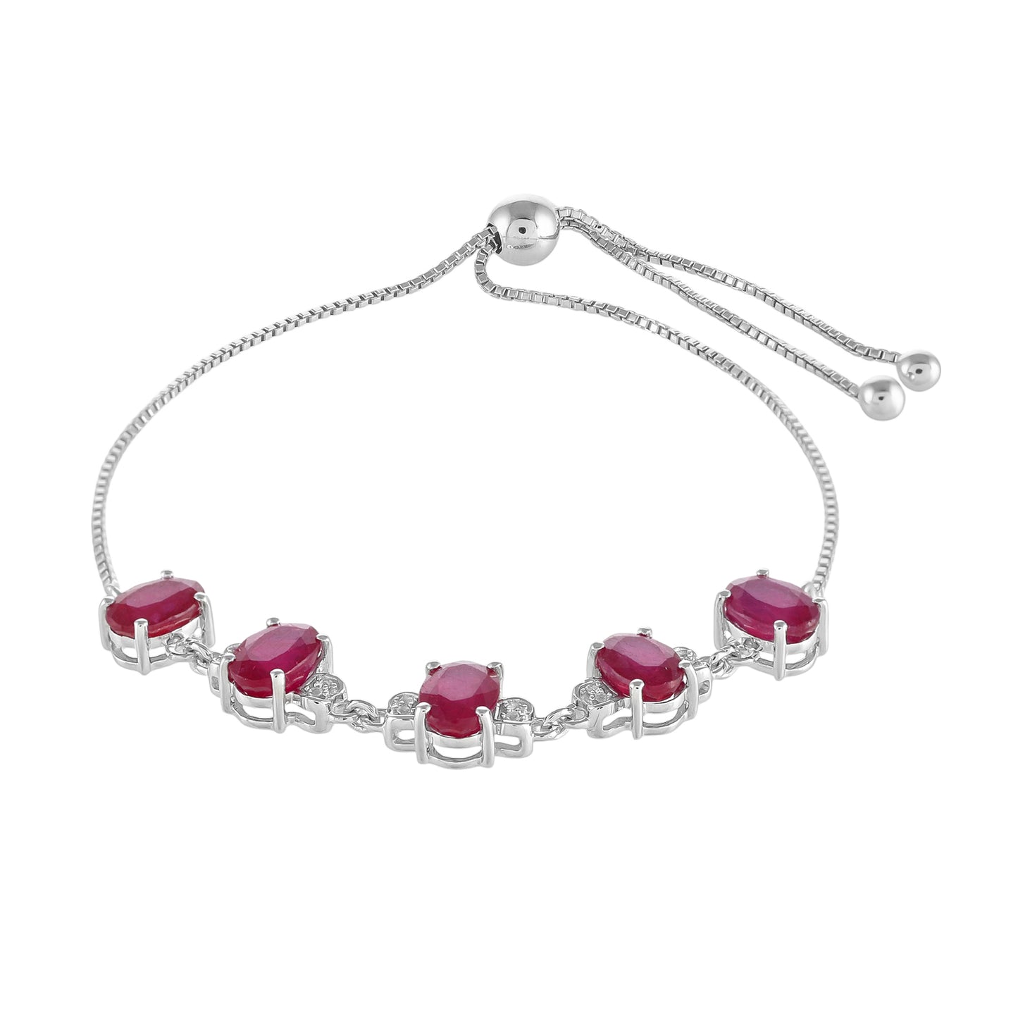 Stříbro 925/1000 Náramek s Thajským Rubínem a Bílým Topazem - Karátové číslo: 5.92. přibližná hmotnost: 5.37 gramů