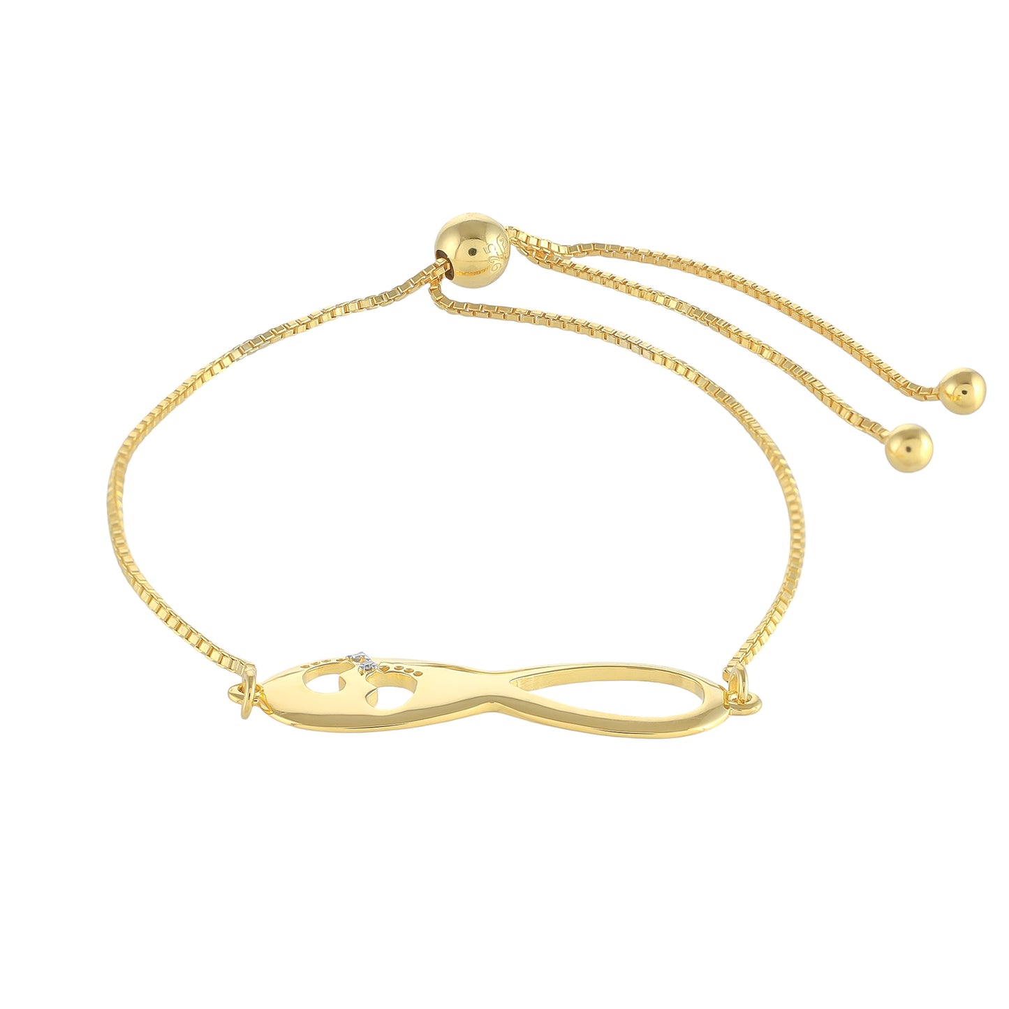 Pozlacené Stříbro 925/1000 - Náramek s Bílým Diamantem - Karátové číslo: 0.01. přibližná hmotnost: 3.8 gramů