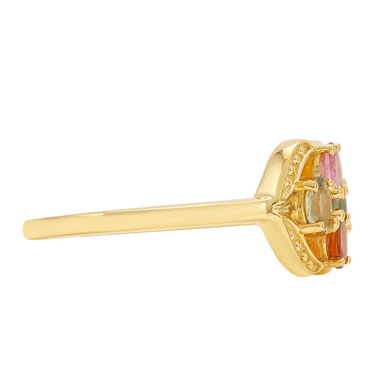 Pozlacené Stříbro 925/1000 - Prsten s Duhovým Turmalínem z Pelmadulla - Karátové číslo: 0.61. přibližná hmotnost: 2.57 gramů