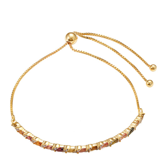 Pozlacené stříbro 925/1000 Náramek s Duhovým Turmalínem z Pelmadulla a Bílým Topazem - Karátové číslo: 1.64. přibližná hmotnost: 4.43 gramů