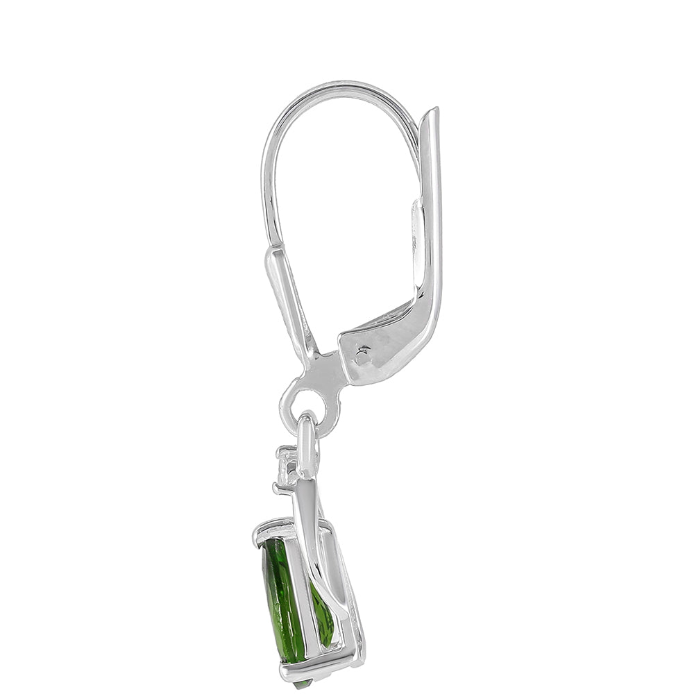 Stříbrné Náušnice s Chromovým Diopsidem a Bílým Topazem