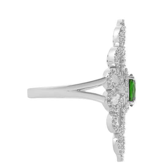 Stříbrný Prsten s Chromovým Diopsidem a Bílým Topazem