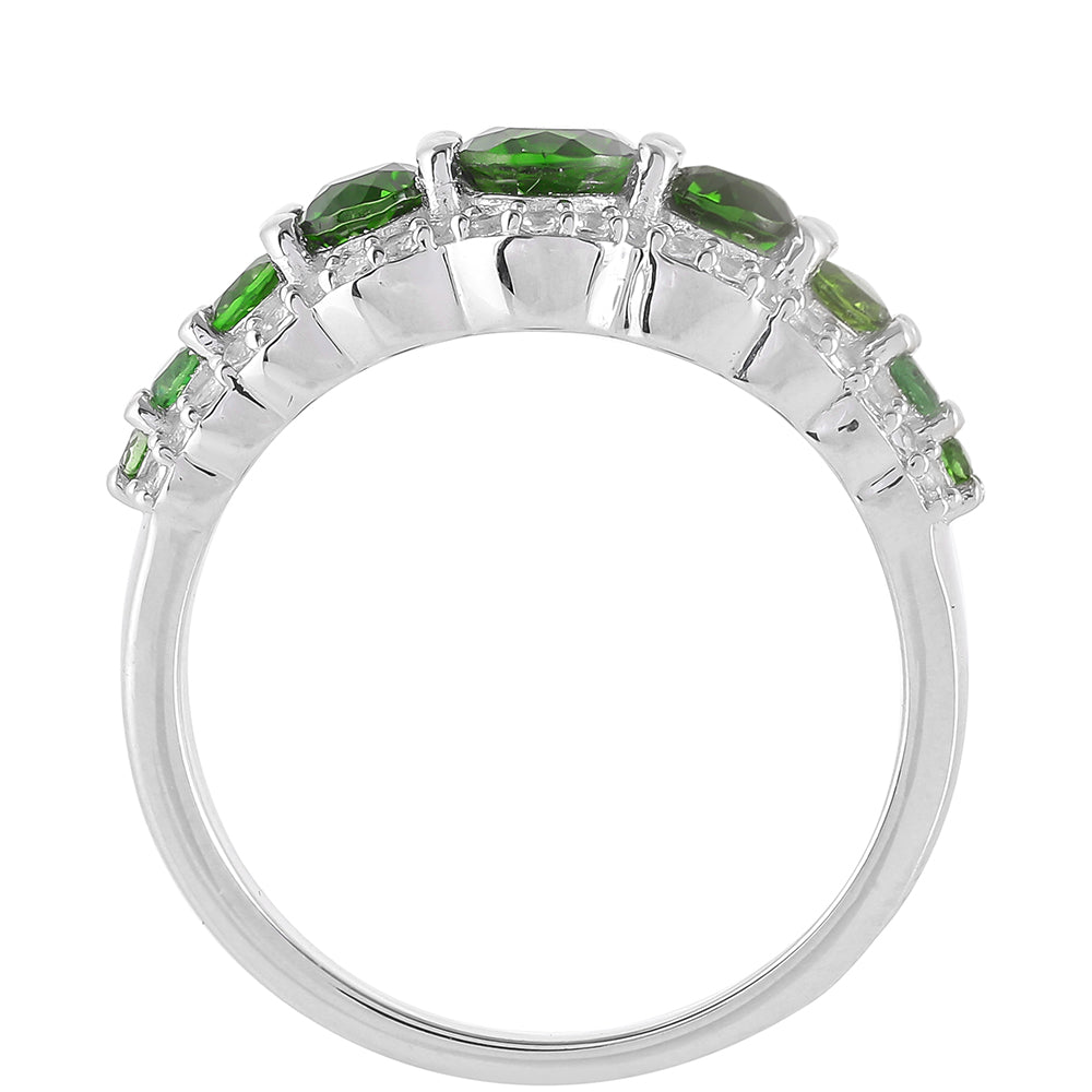 Stříbrný Prsten s Chromovým Diopsidem a Bílým Topazem