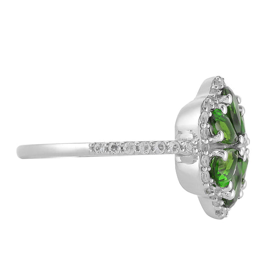 Stříbro 925/1000 - Prsten s Chromovým Diopsidem a Bílým Topazem - Karátové číslo: 1.52. přibližná hmotnost: 2.79 gramů