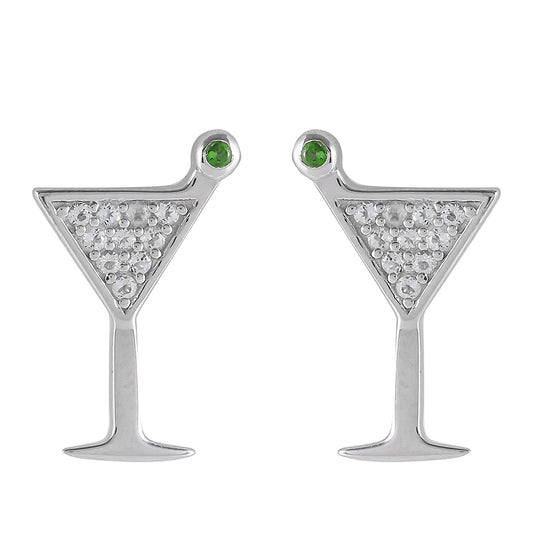 Stříbro 925/1000 - Náušnice s Chromovým Diopsidem a Bílým Topazem - Karátové číslo: 0.23. přibližná hmotnost: 2.37 gramů