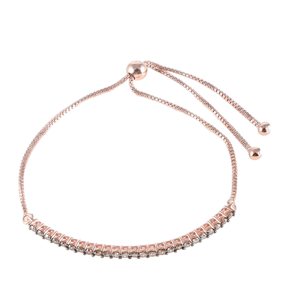 Růžovým Zlatem Pozlacený Stříbrný Náramek s Champagne Diamantem