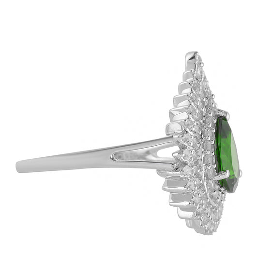 Stříbro 925/1000 - Prsten s Chromovým Diopsidem a Bílým Topazem - Karátové číslo: 1.74. přibližná hmotnost: 3.62 gramů