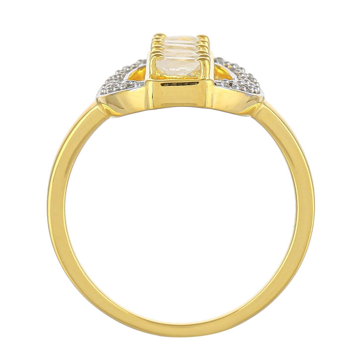 Pozlacený Stříbrný Prsten s Duhovým Měsíčním Kamenem a Bílým Topazem