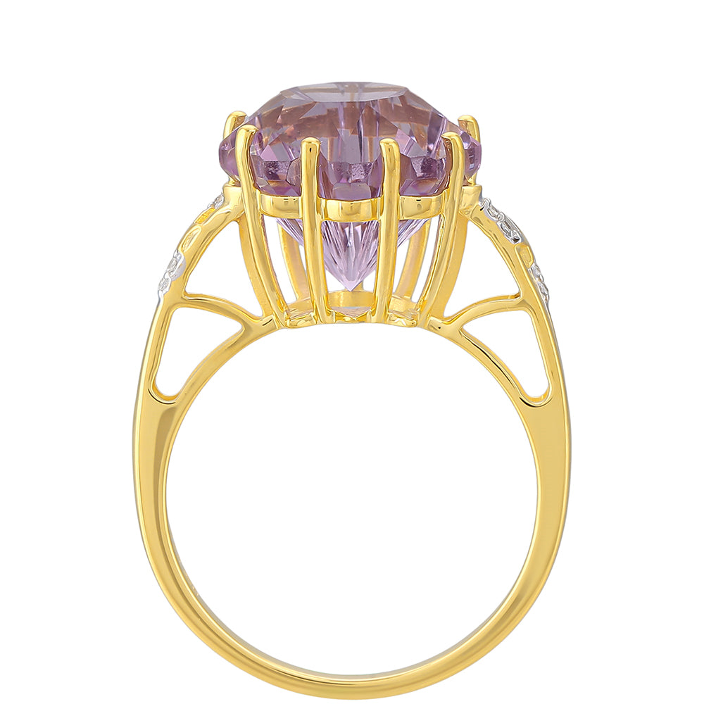 Pozlacený Stříbrný Prsten s Rose de France Ametystem a Bílým Topazem
