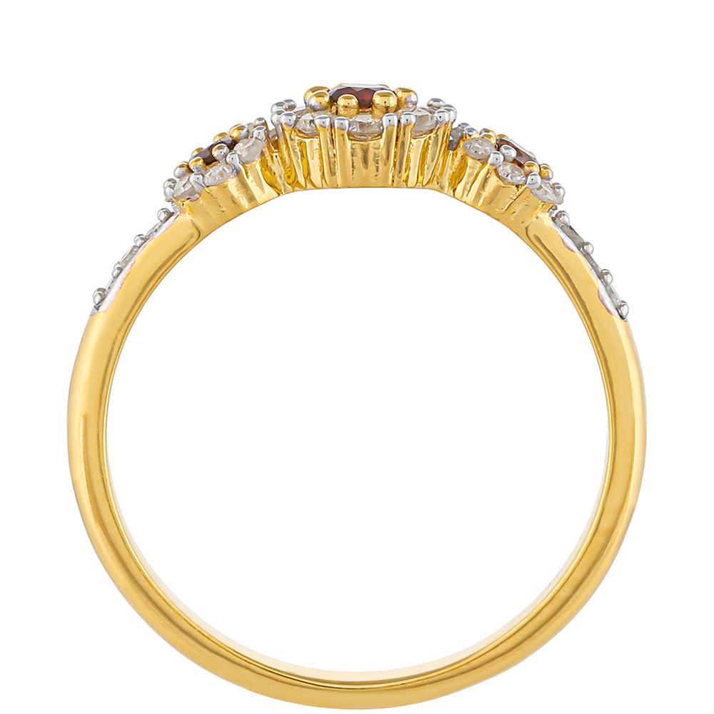 Pozlacený Stříbrný Prsten s Červeným Diamantem a Bílým Diamantem