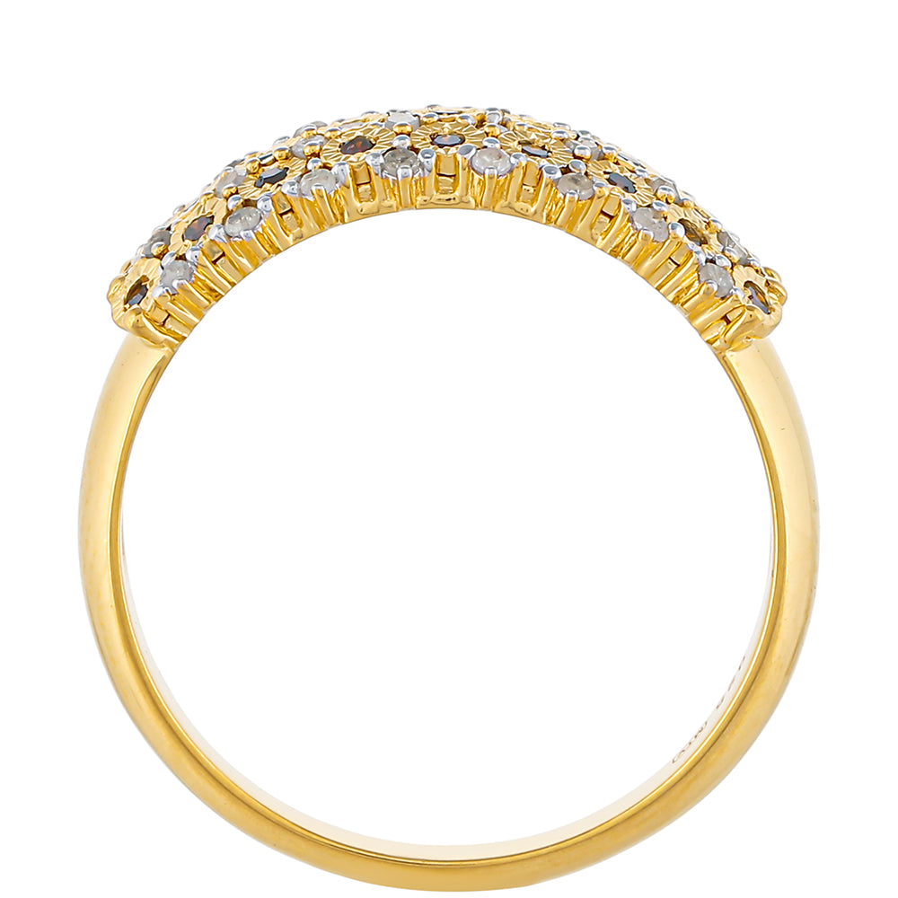 Pozlacený Stříbrný Prsten s Červeným Diamantem a Bílým Diamantem