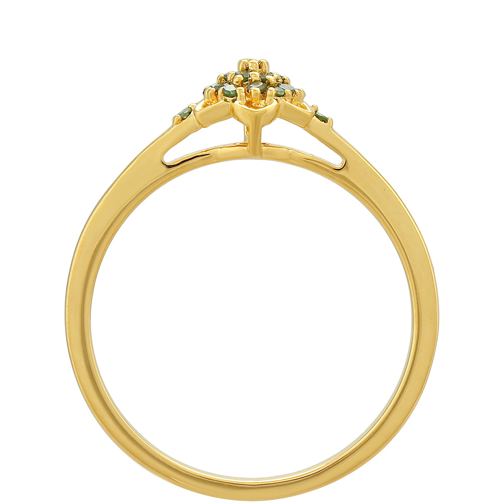 Pozlacené Stříbro 925/1000 - Prsten se Zeleným Diamantem - Karátové číslo: 0.11. přibližná hmotnost: 1.34 gramů