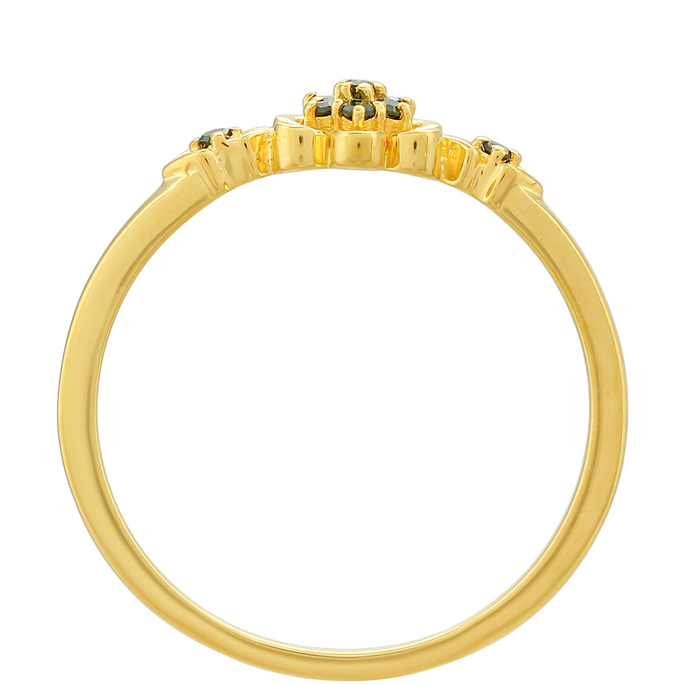 Pozlacené Stříbro 925/1000 - Prsten se Zeleným Diamantem - Karátové číslo: 0.06. přibližná hmotnost: 1.59 gramů