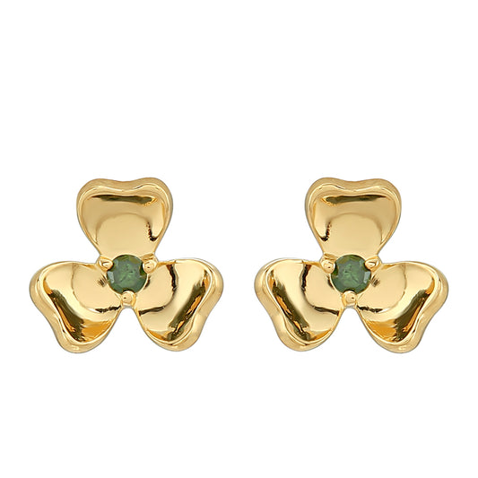 Pozlacené Stříbro 925/1000 - Náušnice se Zeleným Diamantem - Karátové číslo: 0.03. přibližná hmotnost: 0.97 gramů