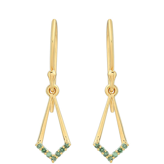 Pozlacené Stříbro 925/1000 - Náušnice se Zeleným Diamantem - Karátové číslo: 0.17. přibližná hmotnost: 1.77 gramů