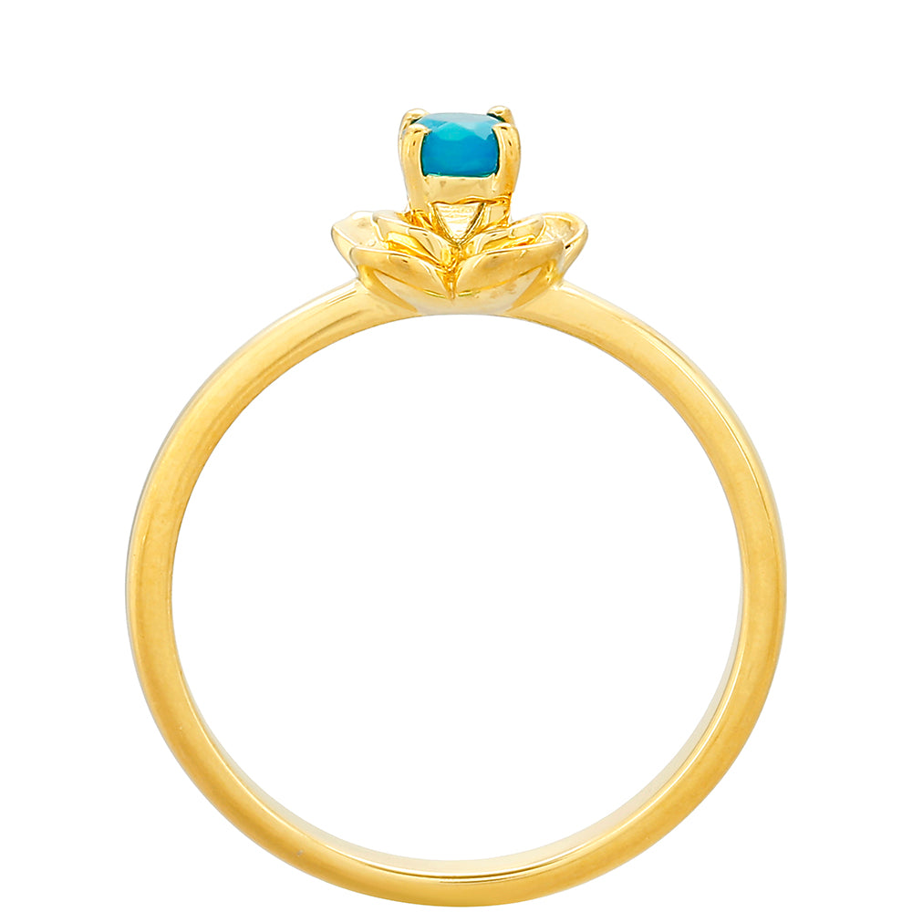 Pozlacené Stříbro 925/1000 - Prsten s etiopským Paraiba modrým opálem - Karátové číslo: 0.23. přibližná hmotnost: 2.36 gramů