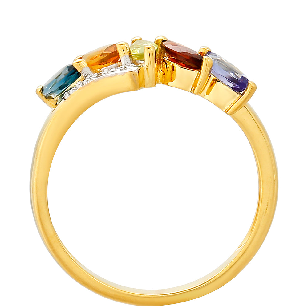 Pozlacené Stříbro 925/1000 - Prsten s Tanzanitem a Citrínem - Karátové číslo: 0.8. přibližná hmotnost: 2.56 gramů