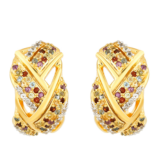 Pozlacené Stříbro 925/1000 - Náušnice s Ametystem a Citrínem - Karátové číslo: 0.67. přibližná hmotnost: 6.17 gramů