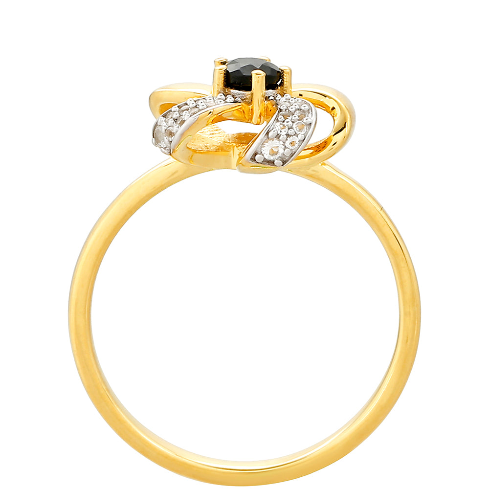 Pozlacené Stříbro 925/1000 - Prsten s Černým Turmalínem a Bílým Topazem - Karátové číslo: 0.31. přibližná hmotnost: 2.64 gramů