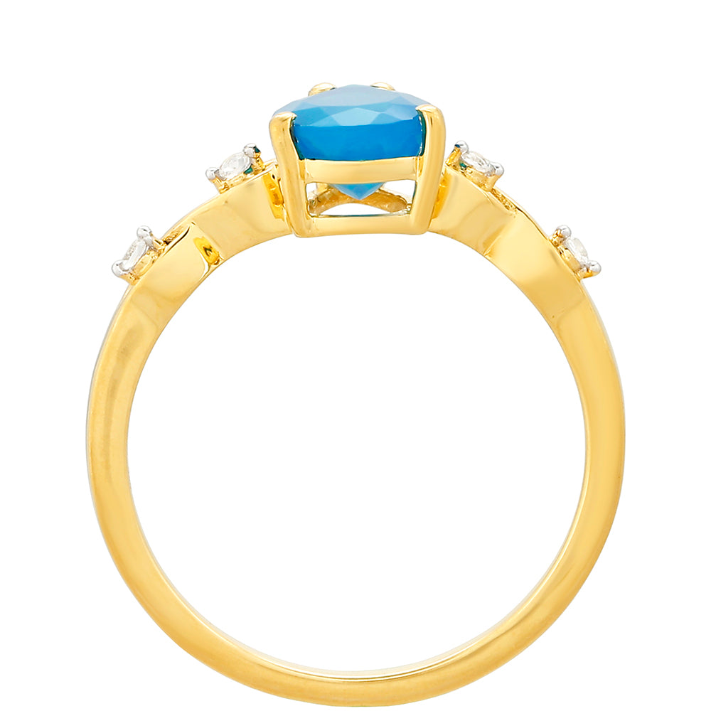 Pozlacené Stříbro 925/1000 - Prsten s etiopským Paraiba modrým opálem a Bílým Topazem - Karátové číslo: 0.82. přibližná hmotnost: 2.02 gramů