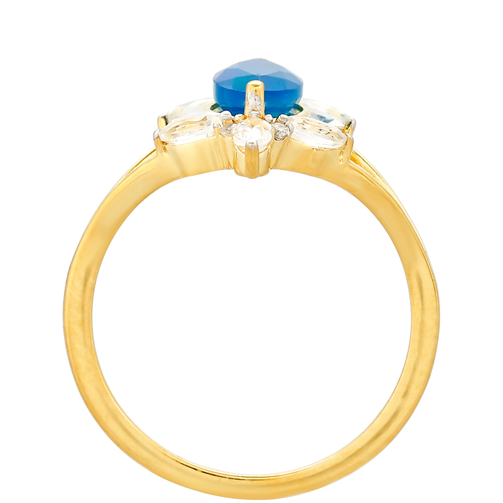 Pozlacené Stříbro 925/1000 - Prsten s etiopským Paraiba modrým opálem a Bílým Topazem - Karátové číslo: 1.24. přibližná hmotnost: 2.57 gramů