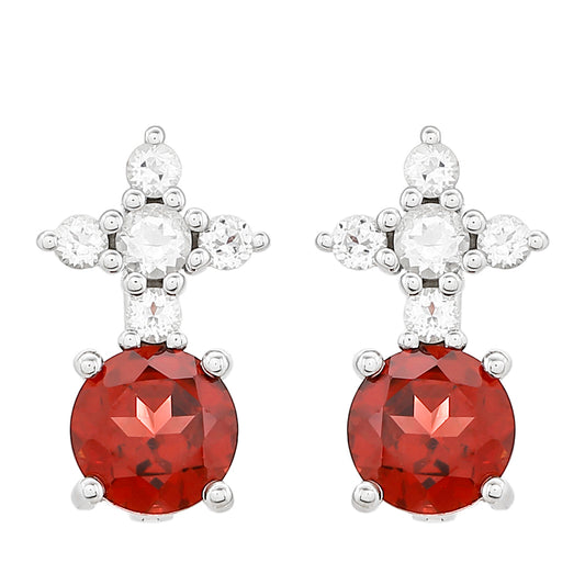 Stříbrné Náušnice s Granátem a Bílým Topazem