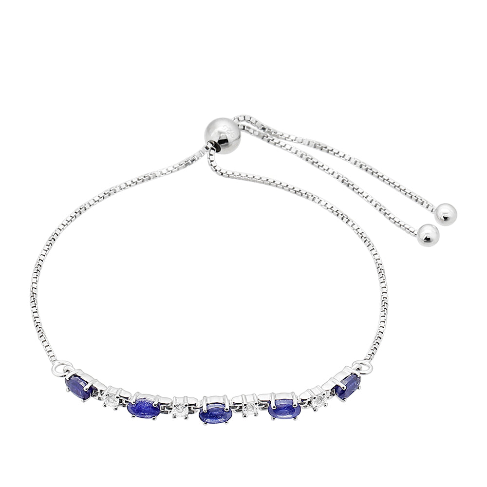 Stříbrný Náramek s Thajským Safírem a Bílým Topazem