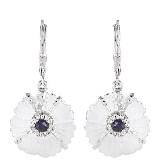 Stříbro 925/1000 - Náušnice s Thajským Safírem a Křišťálovým Křemenem - Karátové číslo: 13.14. přibližná hmotnost: 5.58 gramů