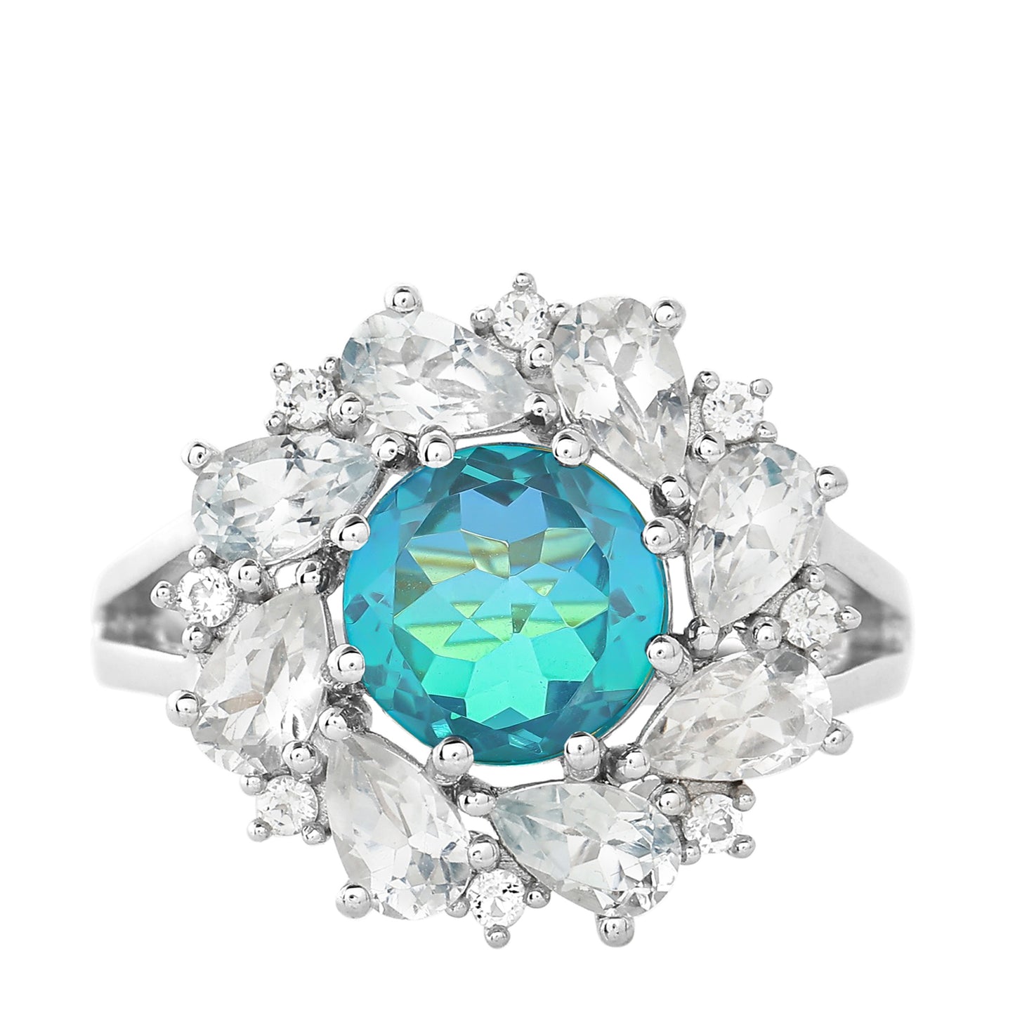 Stříbro 925/1000 - Prsten s Pavím Křemenem a Bílým Topazem - Karátové číslo: 4.14. přibližná hmotnost: 4.1 gramů