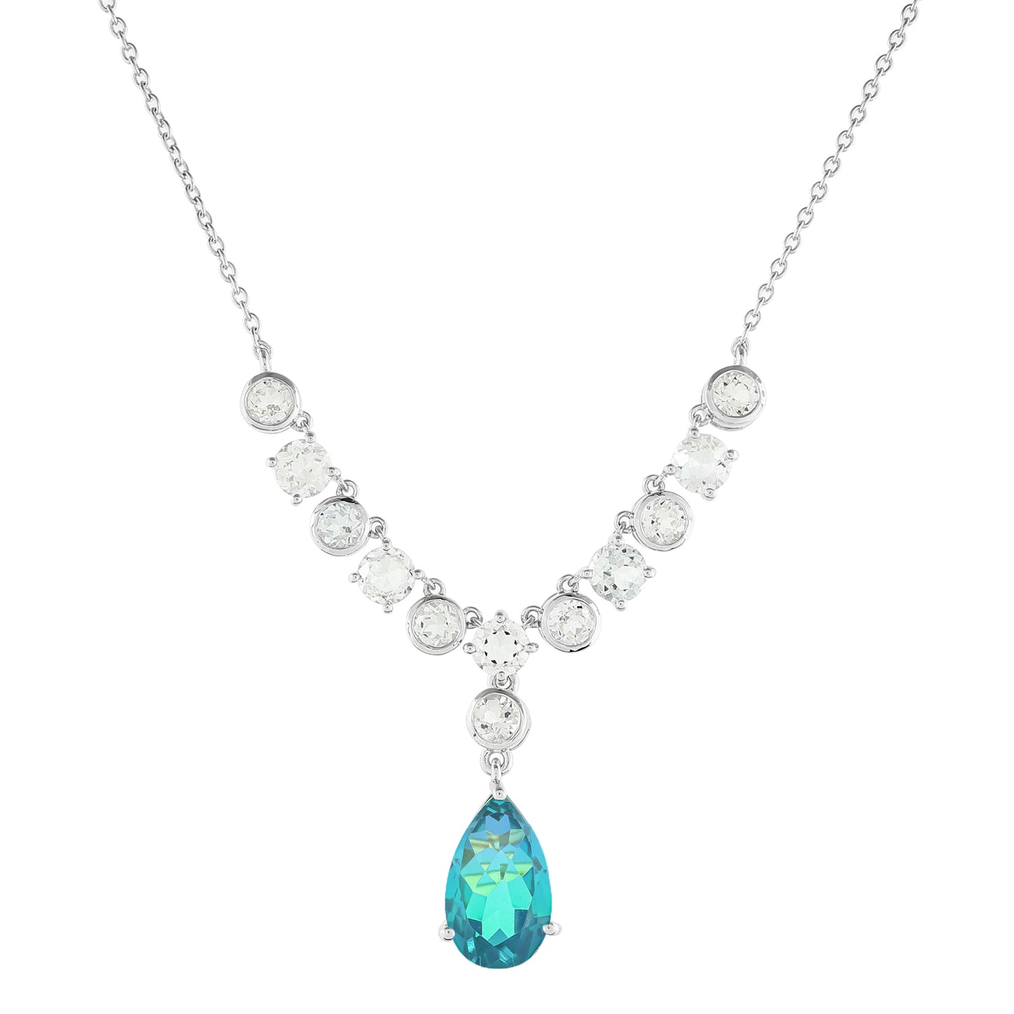 Stříbro 925/1000 - Náhrdelník s Pavím Křemenem a Bílým Topazem - Karátové číslo: 10.18. přibližná hmotnost: 8.78 gramů