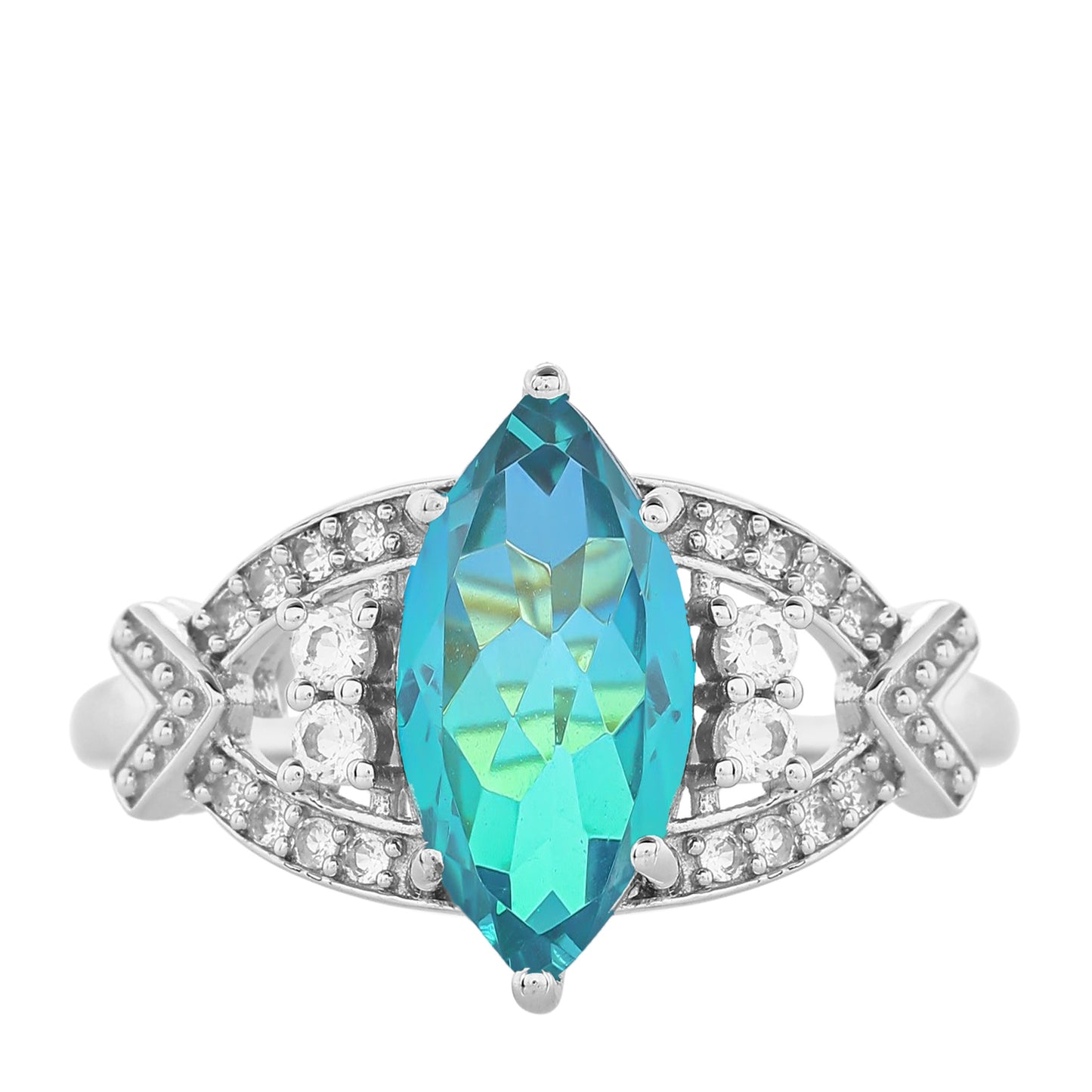 Stříbro 925/1000 - Prsten s Pavím Křemenem a Bílým Topazem - Karátové číslo: 3.2. přibližná hmotnost: 3.78 gramů