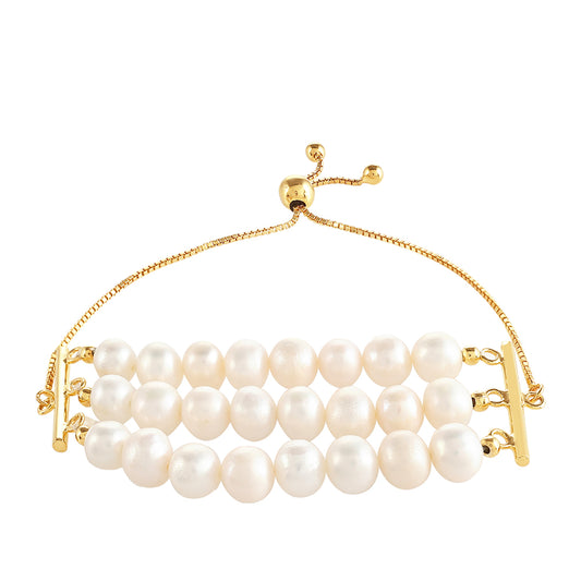 Pozlacené Stříbro 925/1000 - Náramek s Barokní Sladkovodní Kultivovanou Perlou - Karátové číslo: 67.5. přibližná hmotnost: 15.92 gramů