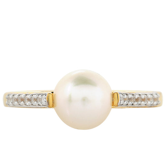 Pozlacené Stříbro 925/1000 - Prsten s Barokní Sladkovodní Kultivovanou Perlou a Bílým Topazem - Karátové číslo: 2.49. přibližná hmotnost: 2.4 gramů