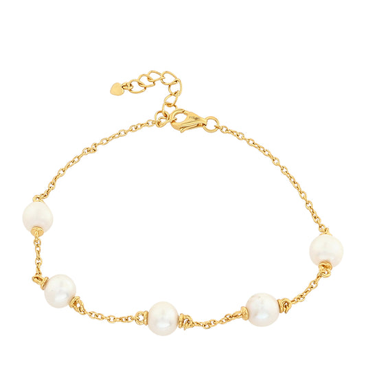 Pozlacené Stříbro 925/1000 - Náramek s Barokní Sladkovodní Kultivovanou Perlou - Karátové číslo: 8.63. přibližná hmotnost: 3.17 gramů