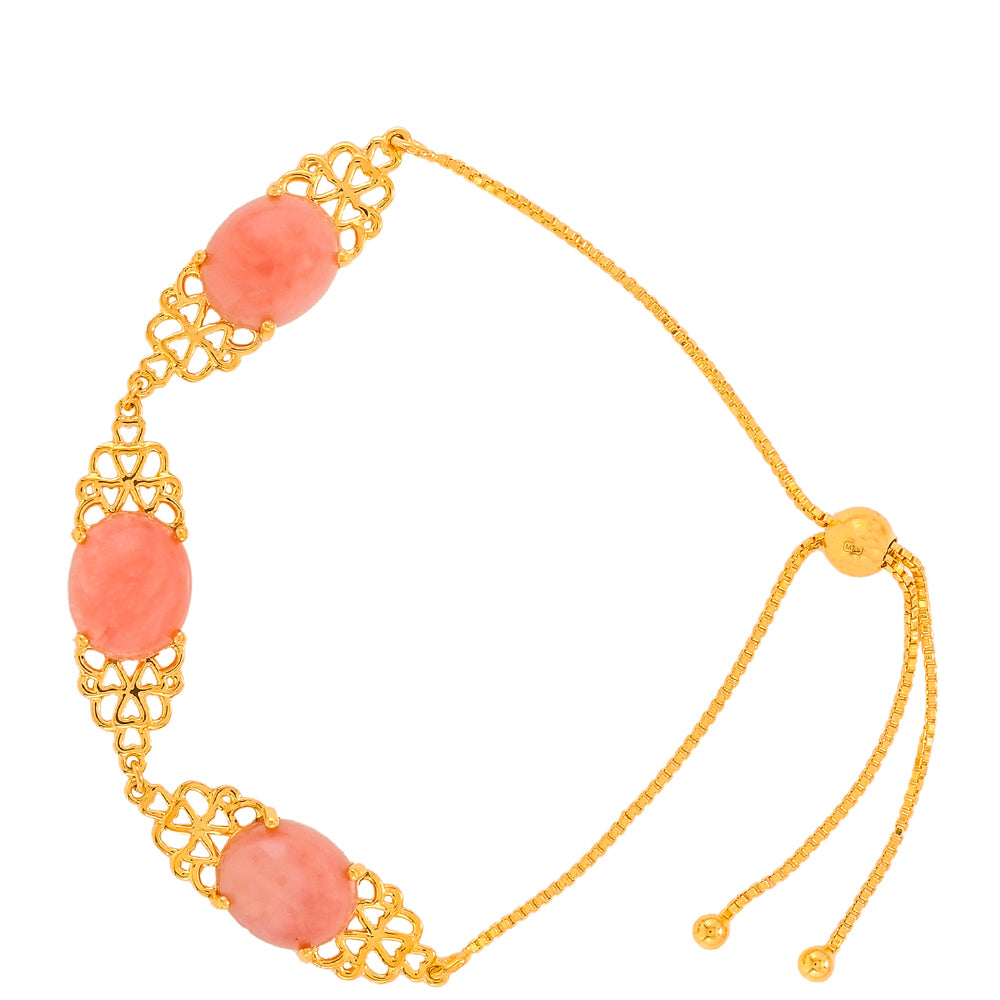 Pozlacené Stříbro 925/1000 - Náramek s Růžovým Opálem - Karátové číslo: 12.13. přibližná hmotnost: 8.3 gramů