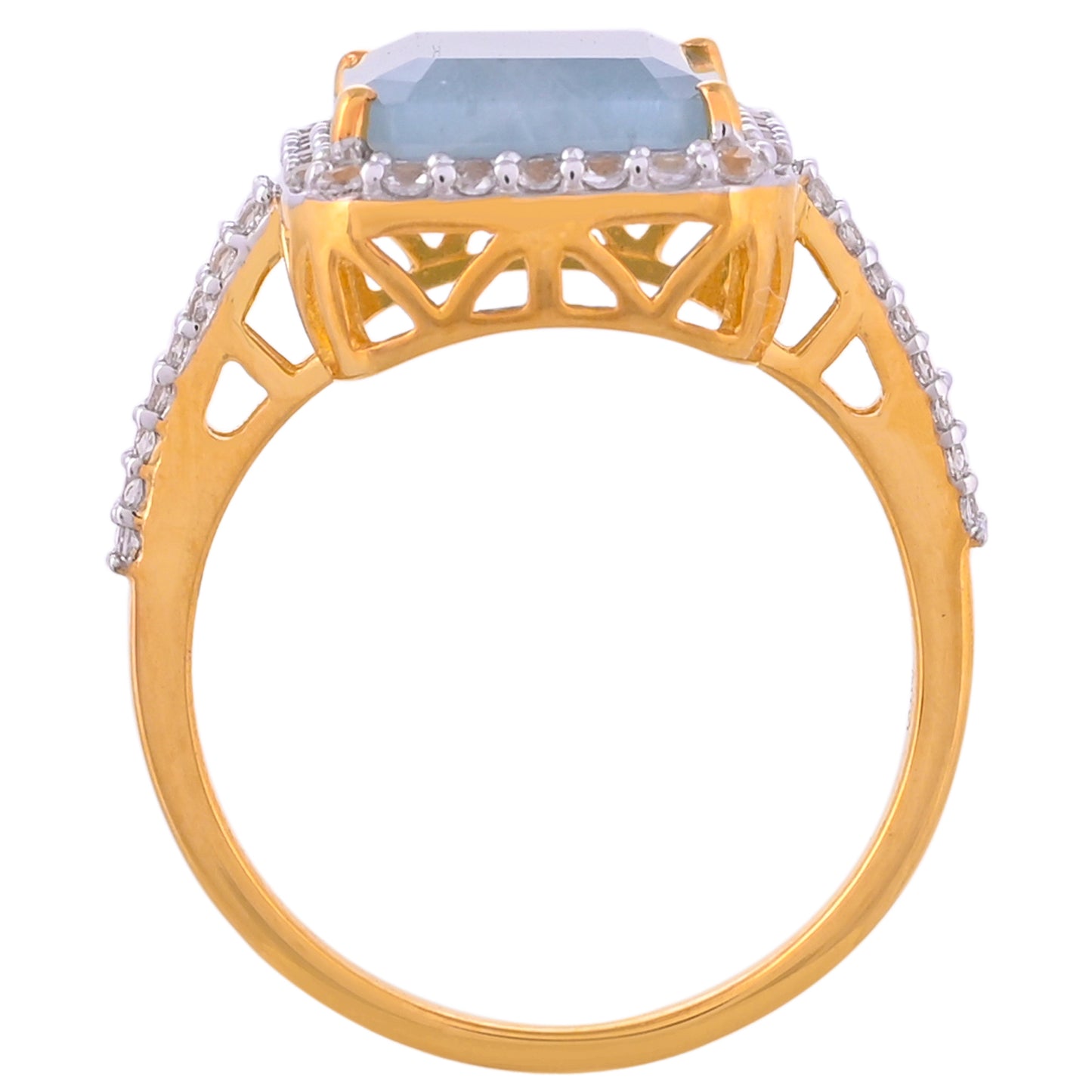 Pozlacený Stříbrný Prsten s Akvamarínem a Bílým Topazem