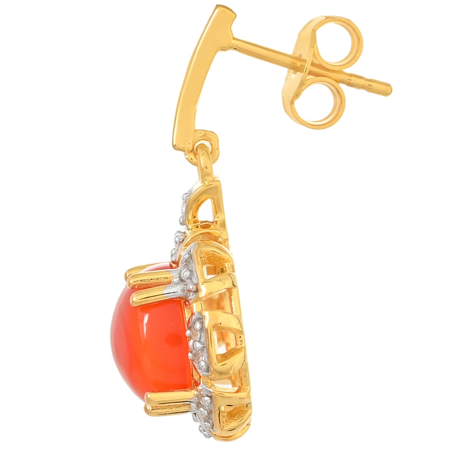 Pozlacené Stříbrné Náušnice s Karneolem a Bílým Topazem