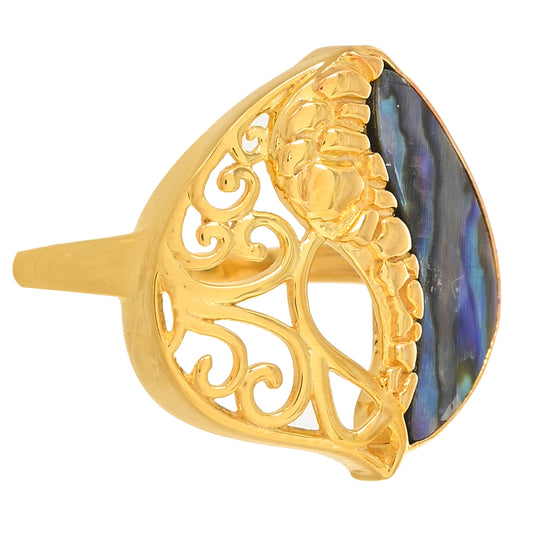 Pozlacené Stříbro 925/1000 - Prsten s Mušlí Abalone - Karátové číslo: 4.13. přibližná hmotnost: 6.13 gramů