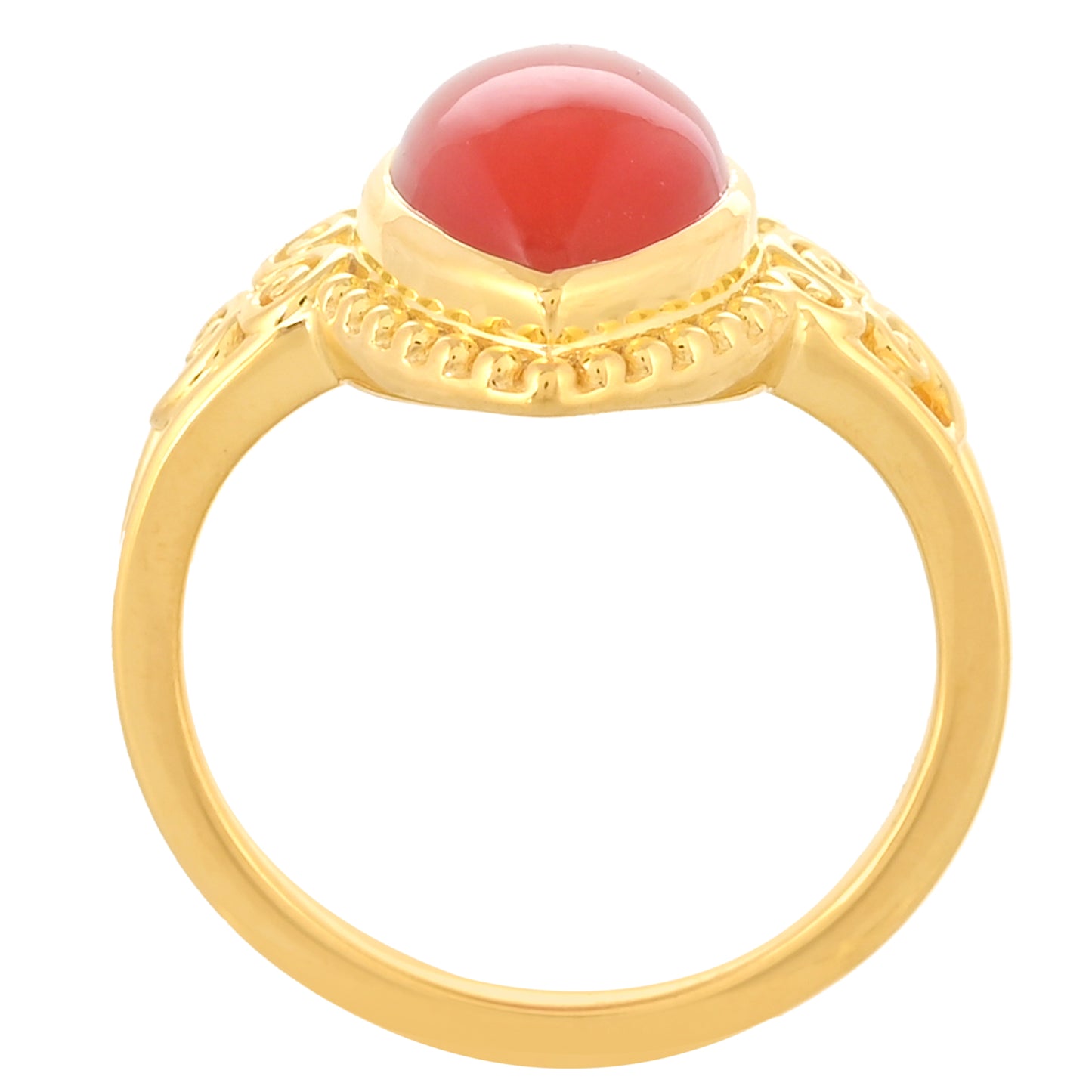 Pozlacené Stříbro 925/1000 - Prsten s Karneolem - Karátové číslo: 4.38. přibližná hmotnost: 4.42 gramů